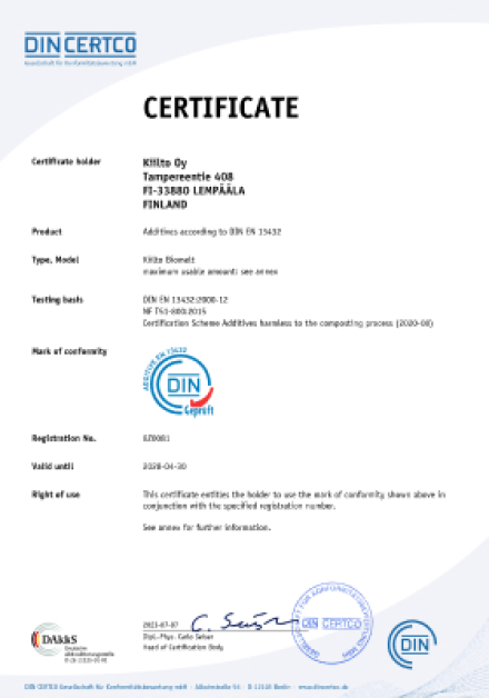DIN Certco Additives EN 13432